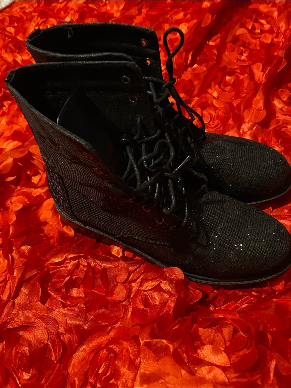 Women’s Black Glitter Lace-Up Ankle Boots